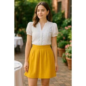 Maeve Anthropologie White Lace Top Mustard Yellow Skirt Dress – Size 2